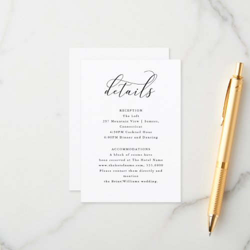 Elegant Script Minimalist Editable Wedding Details Enclosure Card
