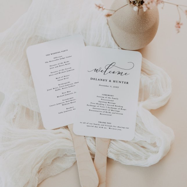 Elegant Script Minimalist Editable Wedding Program Hand Fan (Creator Uploaded)