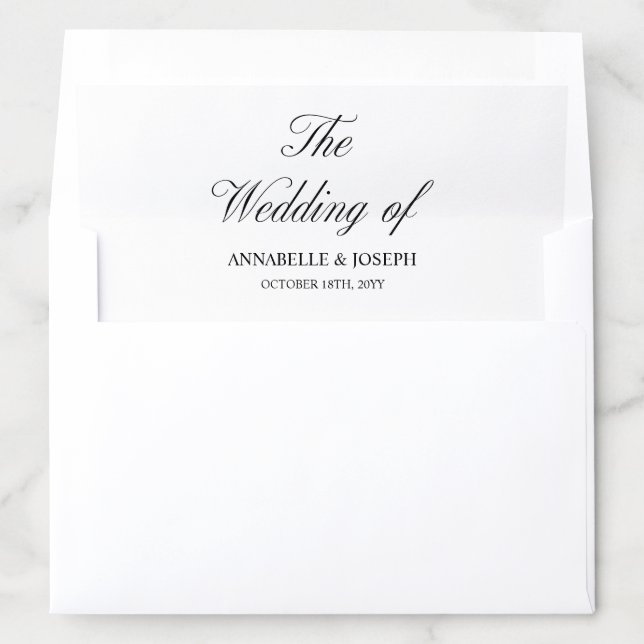 Elegant Script Minimalist Formal White Wedding Envelope Liner (In Envelope)