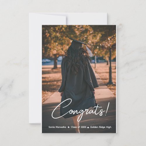 Elegant Script Minimalist Graduation Photo  Thank You Card