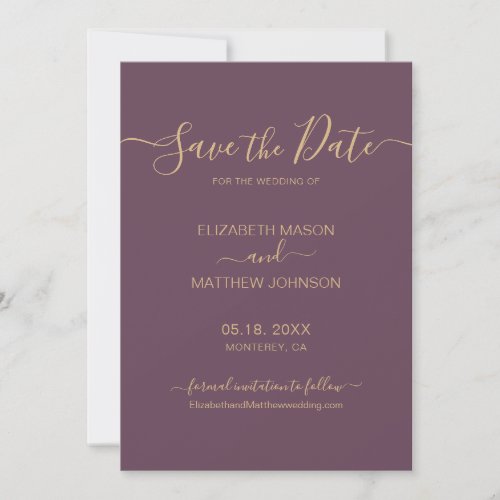 Elegant Script Minimalist Mauve and Gold Wedding Save The Date