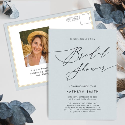 Elegant Script Minimalist Modern Bridal Shower Invitation Postcard