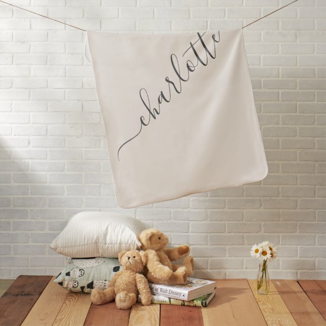 Elegant Script Minimalist Personalized Name Cream Baby Blanket (In Situ)