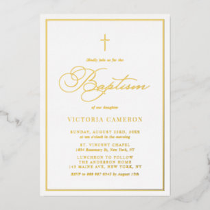 Elegant Script Minimalist Photo Baptism Foil Invitation