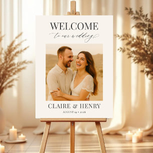 Elegant Script Minimalist Photo Wedding Welcome  Foam Board