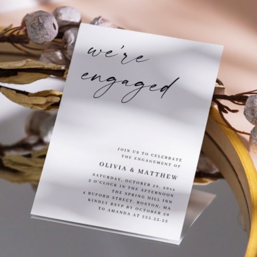 Elegant script minimalist wedding engagement party invitation