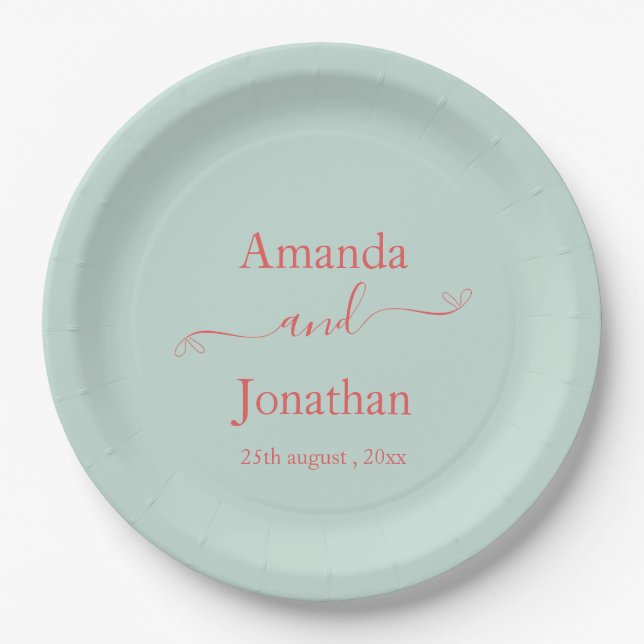 Elegant Script Minimalist Wedding Paper Dinner  Plates (Front)