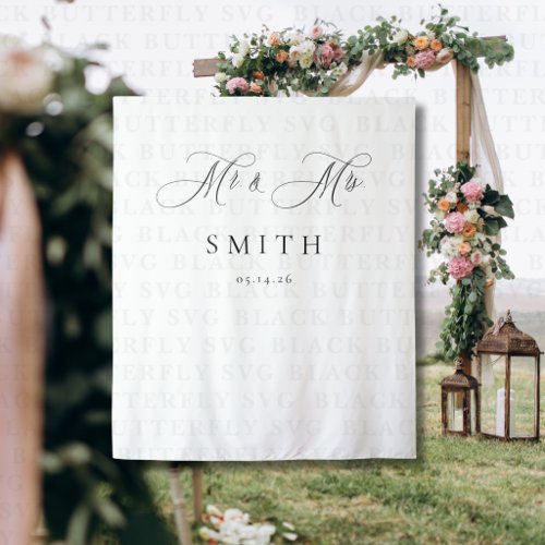 Elegant Script Minimalist Wedding Photo Backdrop