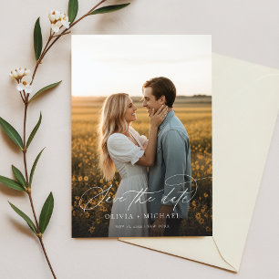 Elegant Script Minimalist Wedding Photo Save The Date