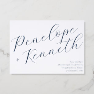 Elegant Script Minimalist Wedding Save Date Letterpress Photo Cards