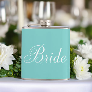 Elegant Script Mint Green Bride Hip Flask