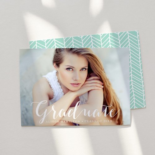 Elegant Script Mint Green Photo Graduation Announcement