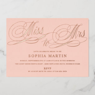 Elegant Script Miss to Mrs Blush Bridal Shower Foil Invitation