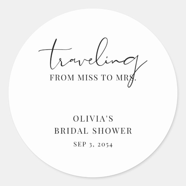 Elegant Script Miss to Mrs Bridal Shower Classic Round Sticker (Front)
