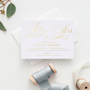 Elegant Script Miss to Mrs. Bridal Shower Gold Foil Invitation