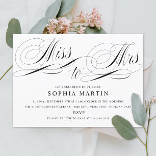Elegant Script Miss to Mrs. Bridal Shower Invitation