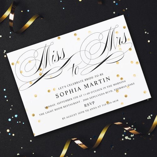 Elegant Script Miss to Mrs Confetti Bridal Shower Invitation