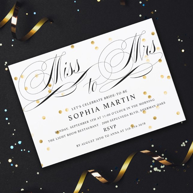Elegant Script Miss to Mrs. Confetti Bridal Shower Invitation (Creator Uploaded)