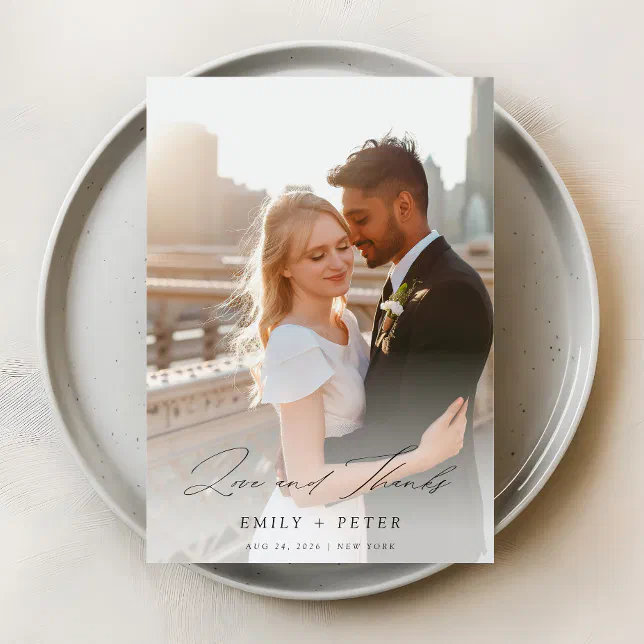 Elegant Script Modern 2 Photo Wedding Thank You Card | Zazzle