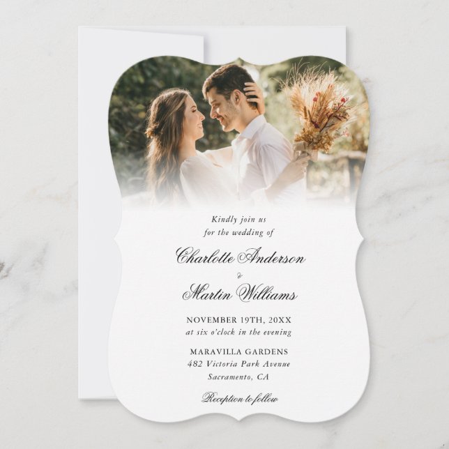 Elegant Script Modern 4 Photo Wedding Invitation (Front)