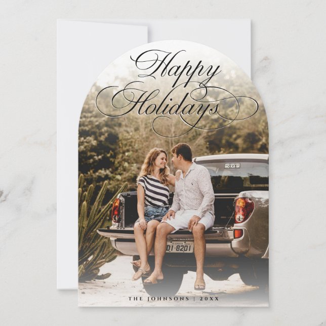 Elegant Script Modern Arch 1 Photo Christmas Card (Front)