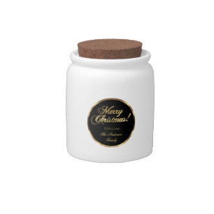 Elegant Script Modern Black and Gold Christmas Candy Jar
