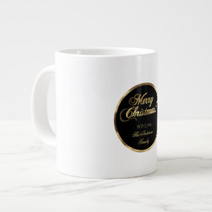 Elegant Script Modern Black and Gold Christmas Giant Coffee Mug