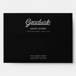 Elegant Script Modern Black and White Graduation Envelope