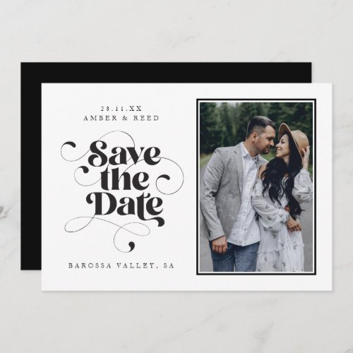 Elegant Script Modern Black White Art Design Photo Save The Date