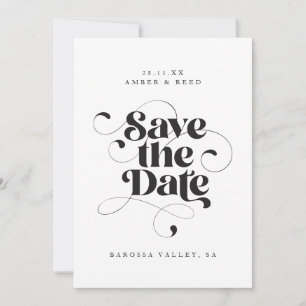 Elegant Script Modern Black White Art Design Save The Date