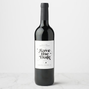 Elegant Script Modern Black White Art Design Save Wine Label