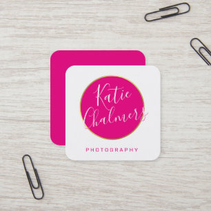 ELEGANT script modern chic pretty gold hot pink Square Business Card