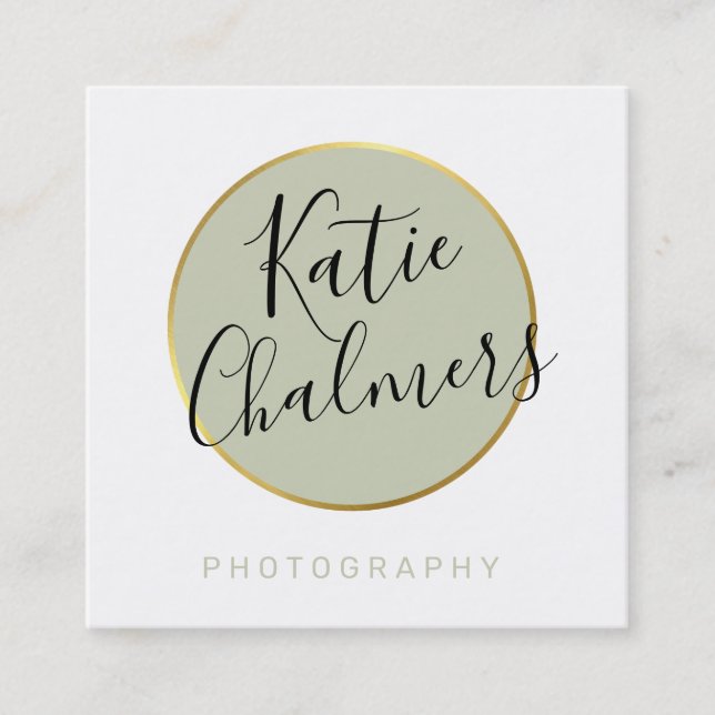 ELEGANT script modern chic pretty gold sage green Square Business Card (Front)