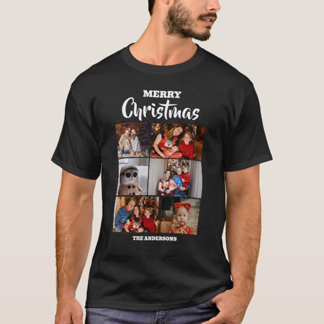 Elegant Script Modern Christmas Family Photo T-Shirt (Front)