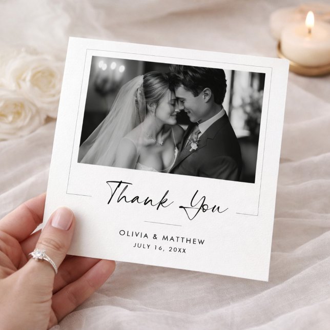 Elegant Script Modern Classic Newlywed Photo Thank You Card (Creator Uploaded)
