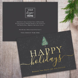 Elegant script modern festive pine tree Business Foil Holiday Card