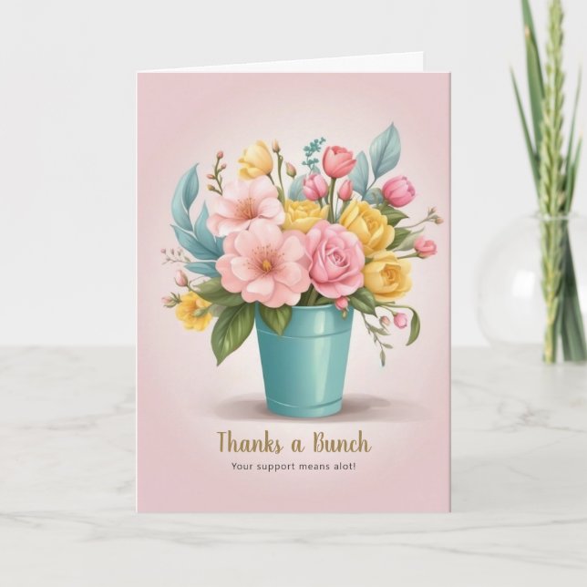 Elegant Script Modern Floral Vase Business Display Thank You Card (Front)
