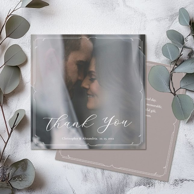 Elegant Script Modern Frame Wedding Photo  Thank You Card (Creator Uploaded)