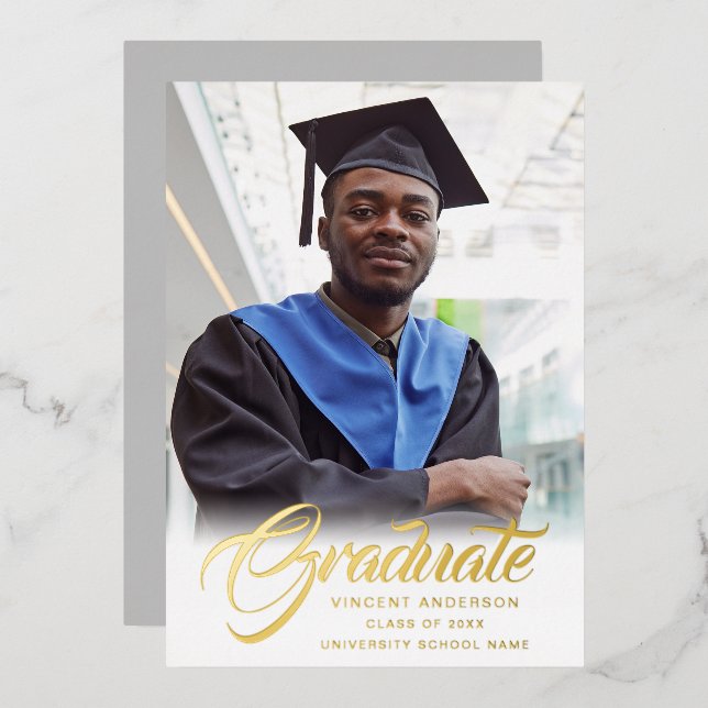 Elegant Script | Modern Grad Photo Announcement (Front/Back)