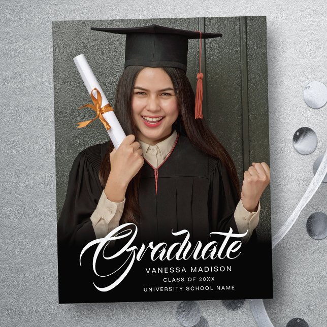 Elegant Script | Modern Grad Photo Announcement Postcard (Creator Uploaded)