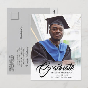 Elegant Script Modern Grad Photo Announcement Postcard