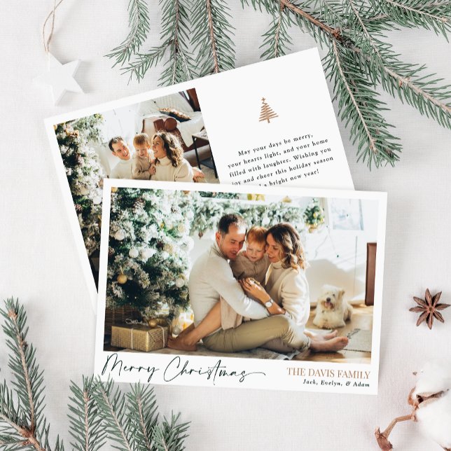 Elegant Script Modern Merry Christmas Family Photo Holiday Card (Creator Uploaded)