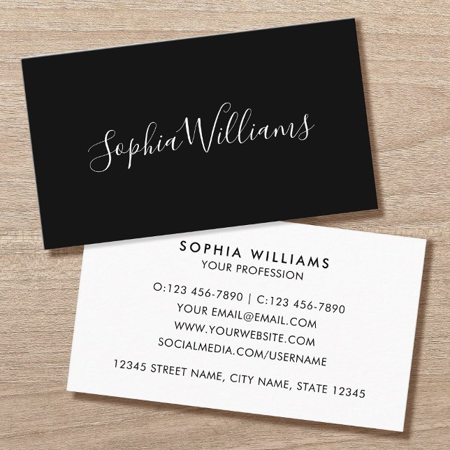 Elegant Script Modern Minimalist Black Business Card (Creator Uploaded)