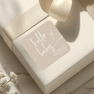 Elegant Script Modern Minimalist Hello Baby Square Sticker