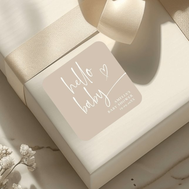 Elegant Script Modern Minimalist Hello Baby Square Sticker (Creator Uploaded)