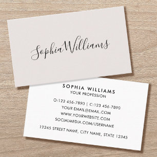 Elegant Script Modern Minimalist Off-White Business Card