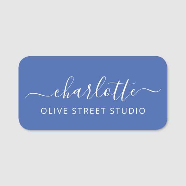 Elegant Script Modern Name Blue Business  Tag (Front)