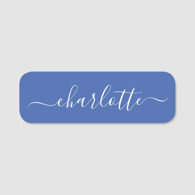 Elegant Script Modern Name Personalized Blue Name Tag (Front)