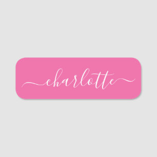 Elegant Script Modern Name Personalized Hot Pink Name Tag