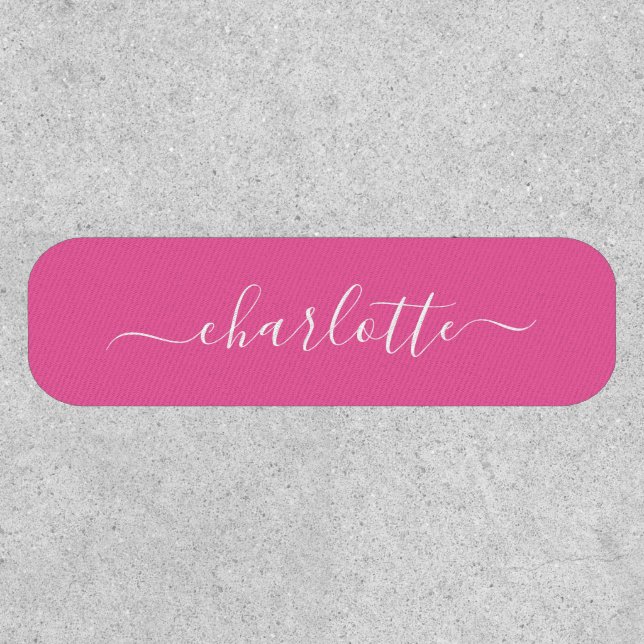 Elegant Script Modern Name Personalized Hot Pink Patch (Front)